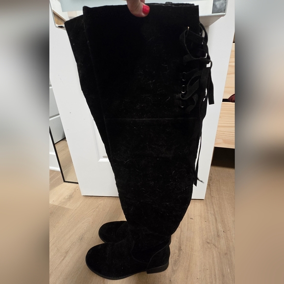 Black Sued Over-the-Knee Boots With Lace Back. Worn Once Size 10 SOLD - Picture 4 of 5